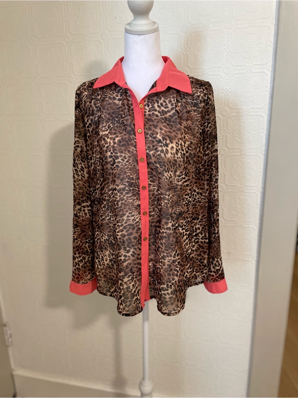 Moon Collection Coral-Trim Leopard Print Blouse